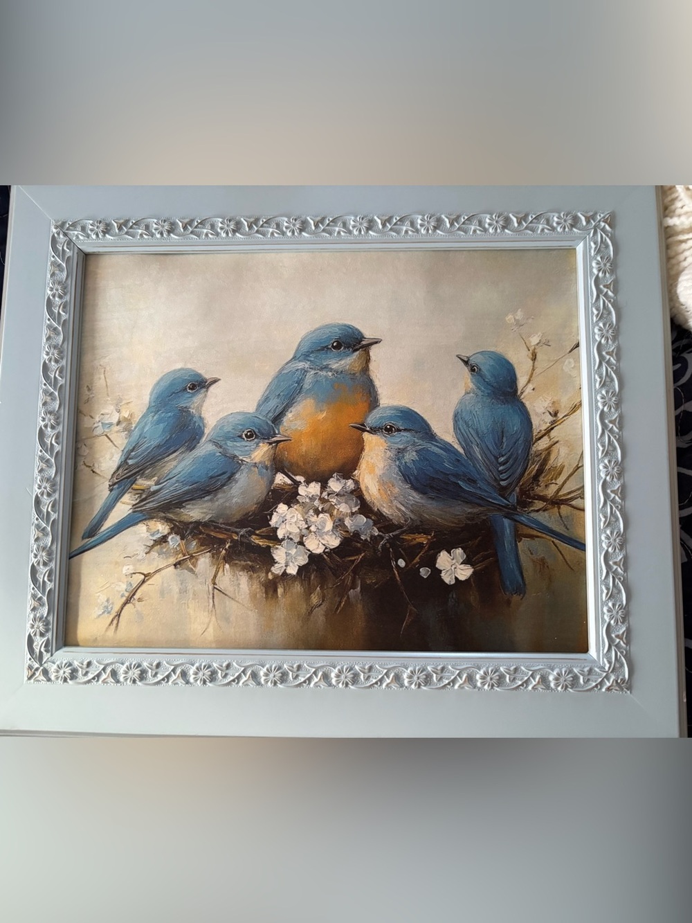 Framed Bird Family wall art 12.5”x10”